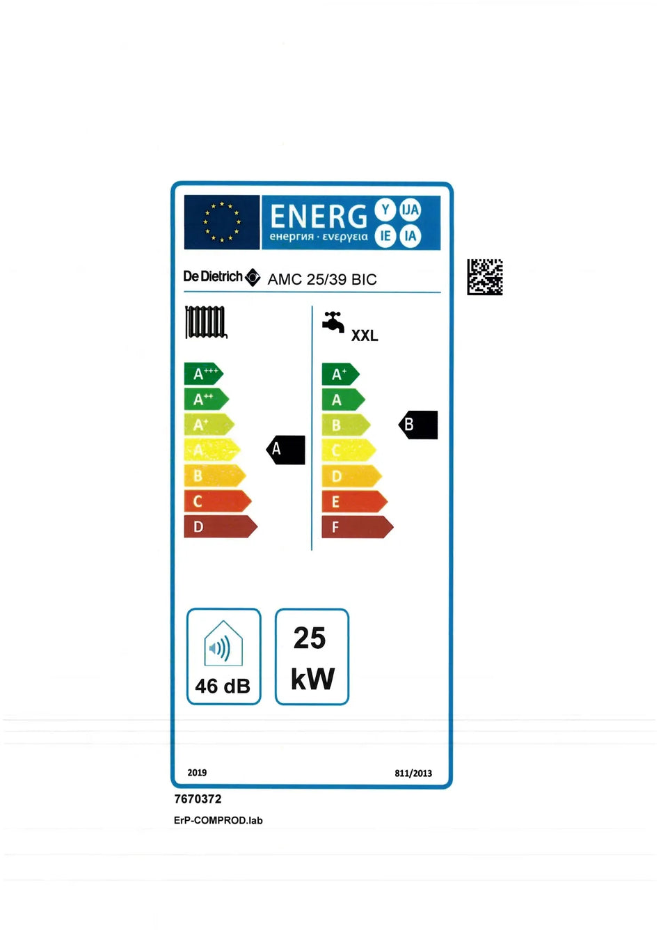 Centrală termică pe gaz în condensare De Dietrich EVODENS AMC 25/39 BIC, încălzire + ACM, boiler integrat 40 L, 39 kW, kit de evacuare inclus